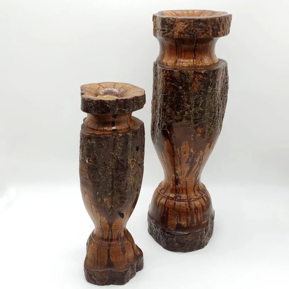 3 Vintage Chrysanthemum Wood Candle Stick Holders, Ikebana Vases, Decor